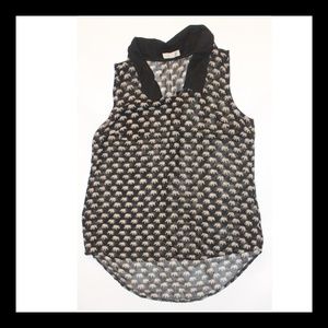 Black and Tan Sheer Elephant Print Blouse